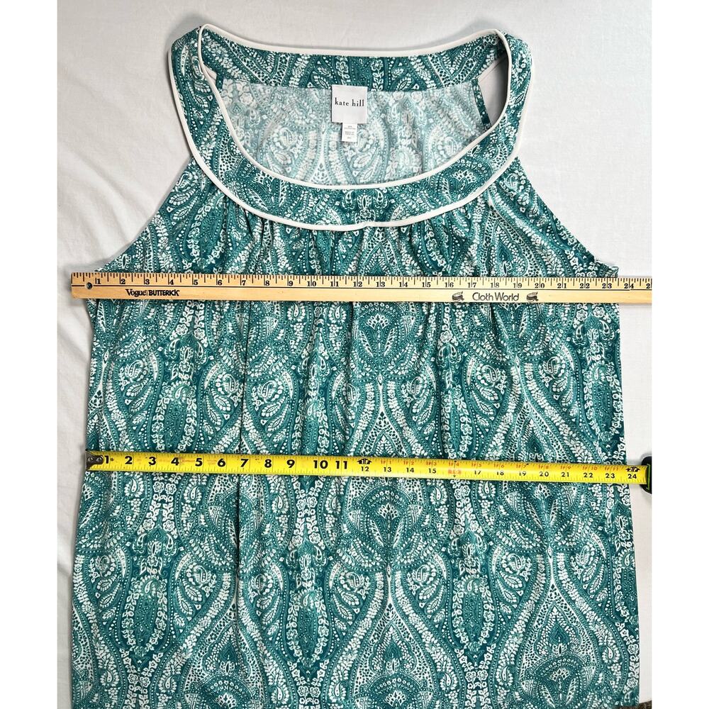 Kate Hill Dress 18W Sleeveless Green White Boat Neck Pockets - Picture 10 of 10